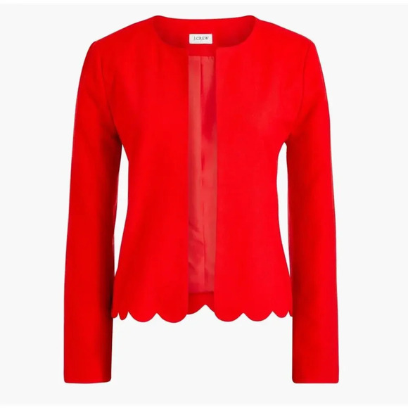 J. Crew Jackets & Blazers - J Crew Cherry Red Cropped Scalloped Hem Blazer